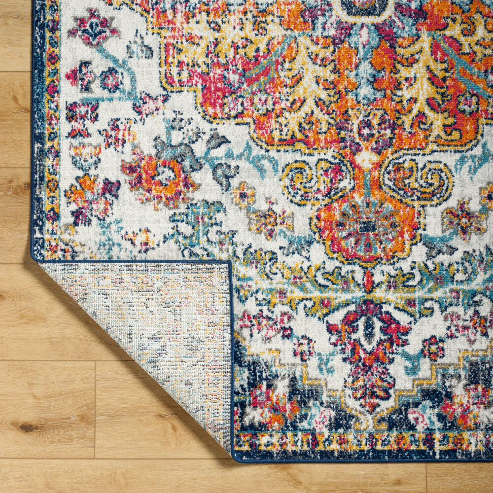 Harput Aqua/Saffron Machine Woven Rug - fold