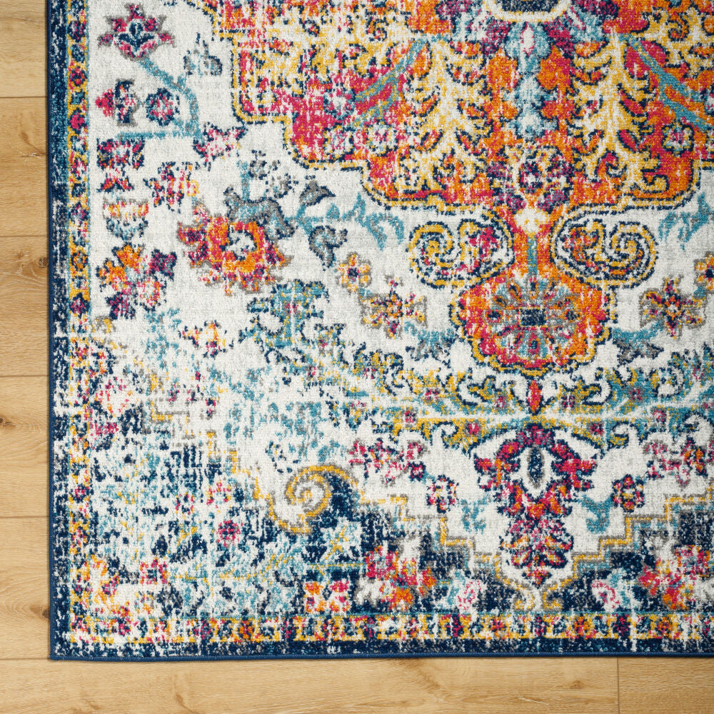 Harput Aqua/Saffron Machine Woven Rug - overhead