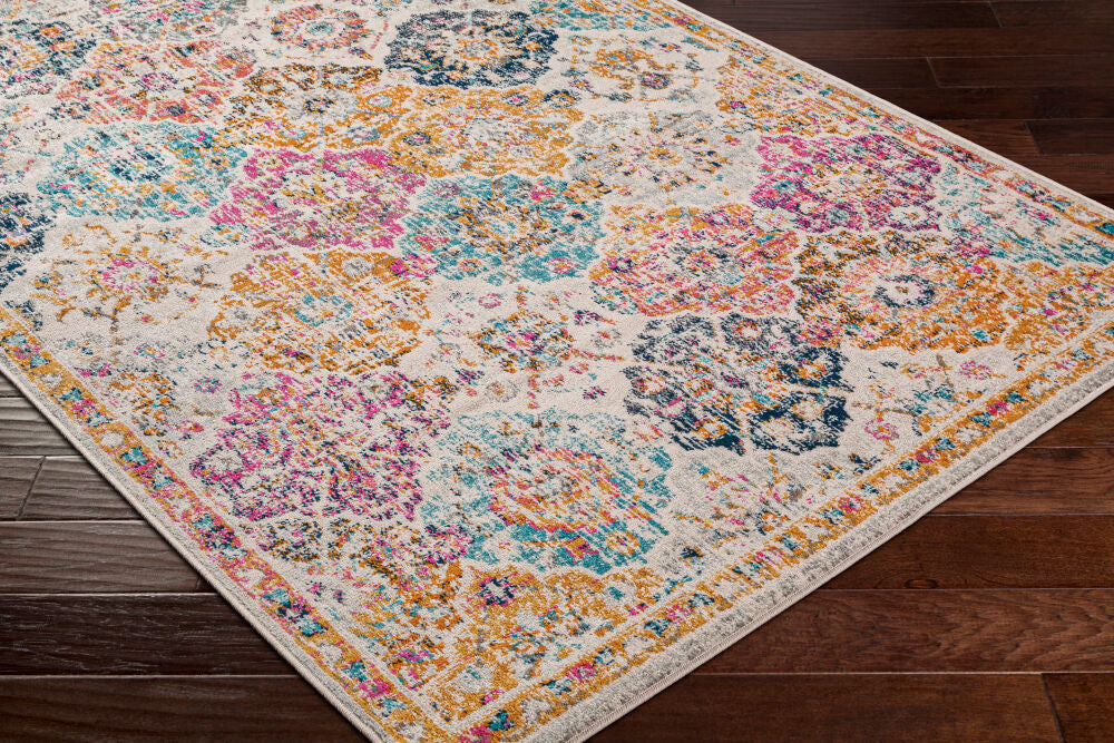 Harput Burgandy/Teal Machine Woven Rug HAP-1018 - corner