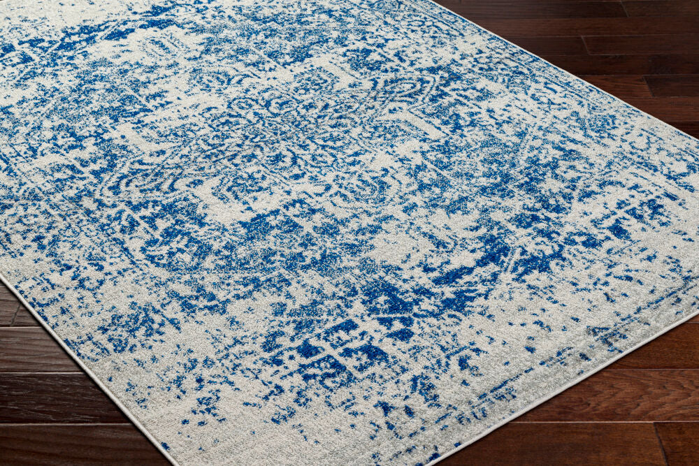 Harput Light Beige/Navy Machine Woven Rug - corner