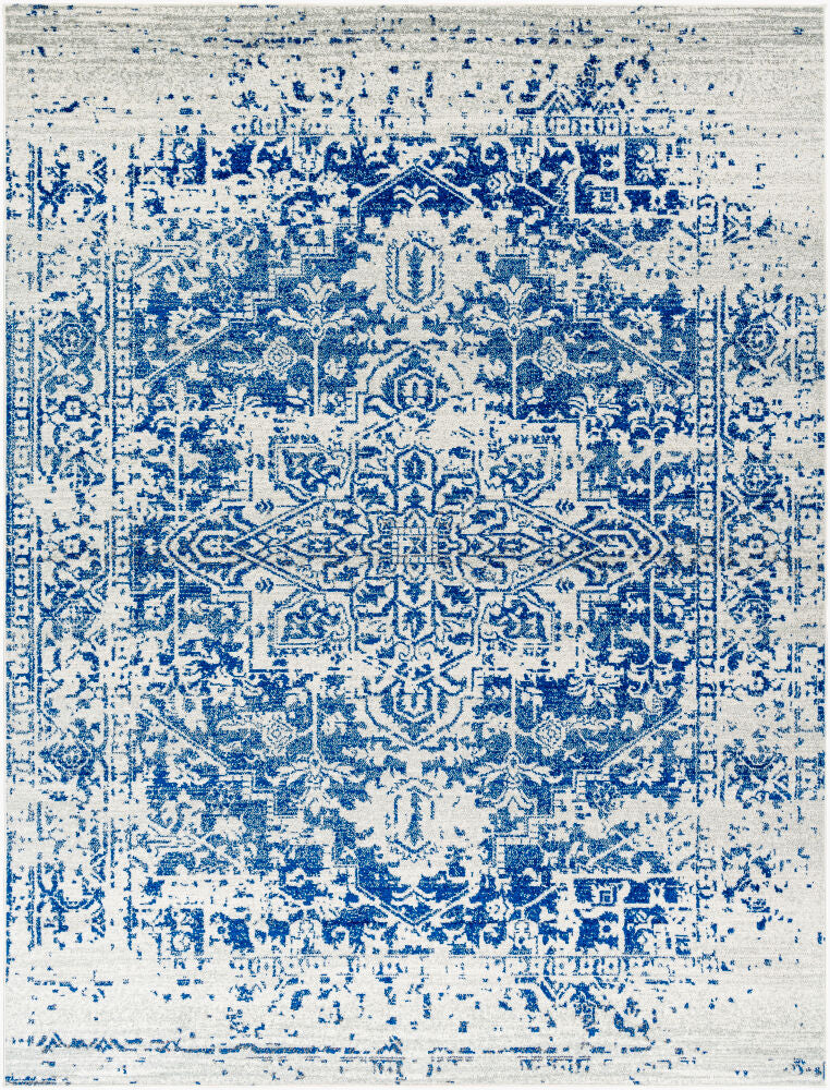 Harput Light Beige/Navy Machine Woven Rug - 2'7" x 10'2"