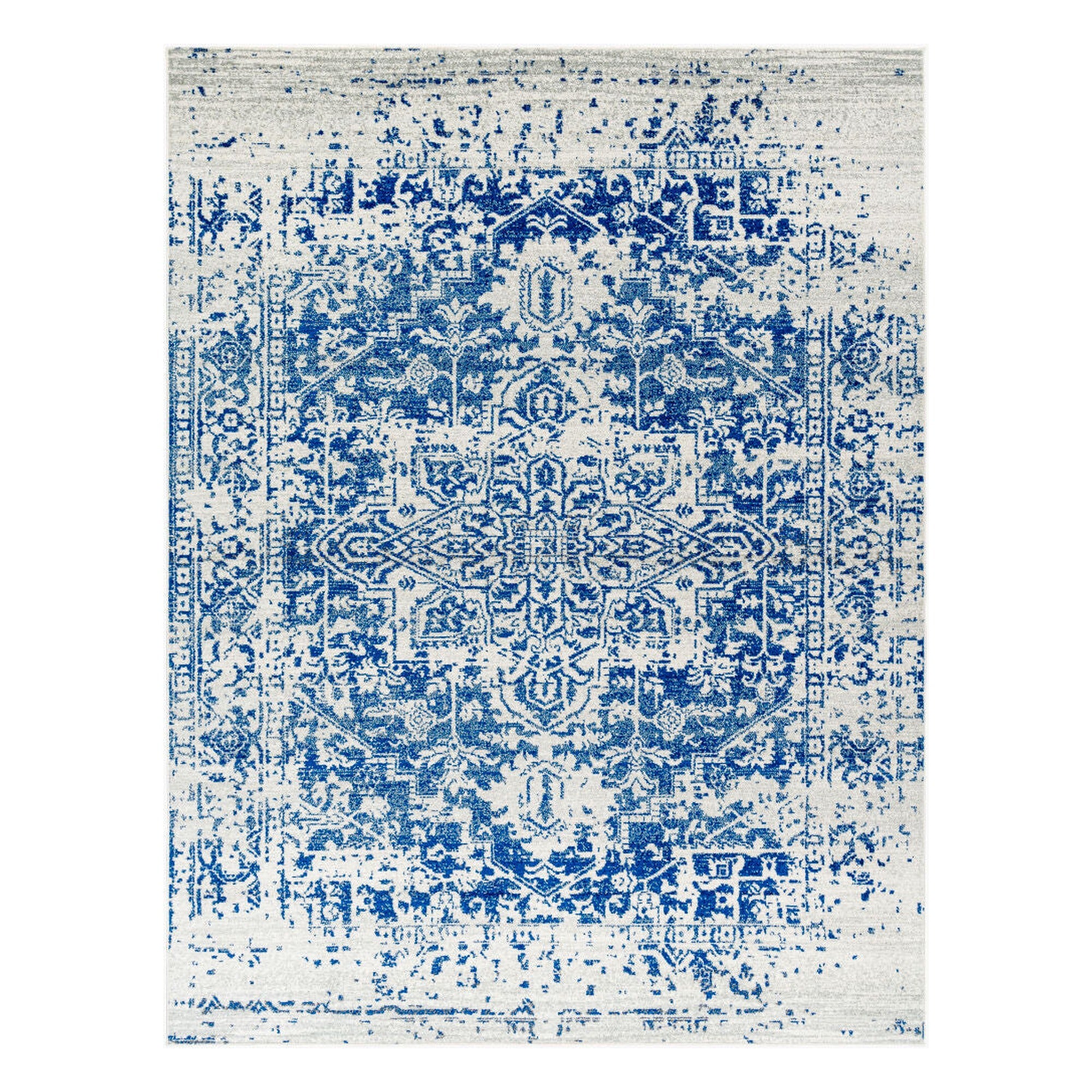 Harput Light Beige/Navy Machine Woven Rug - 2'7" x 10'2"
