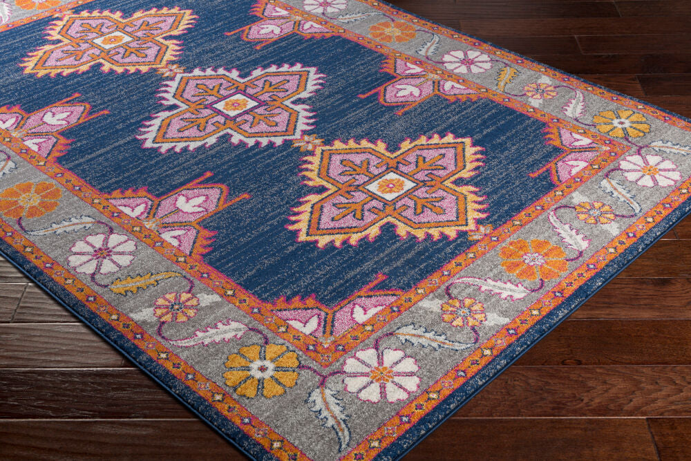 Harput Burgandy/Navy Machine Woven Rug - corner