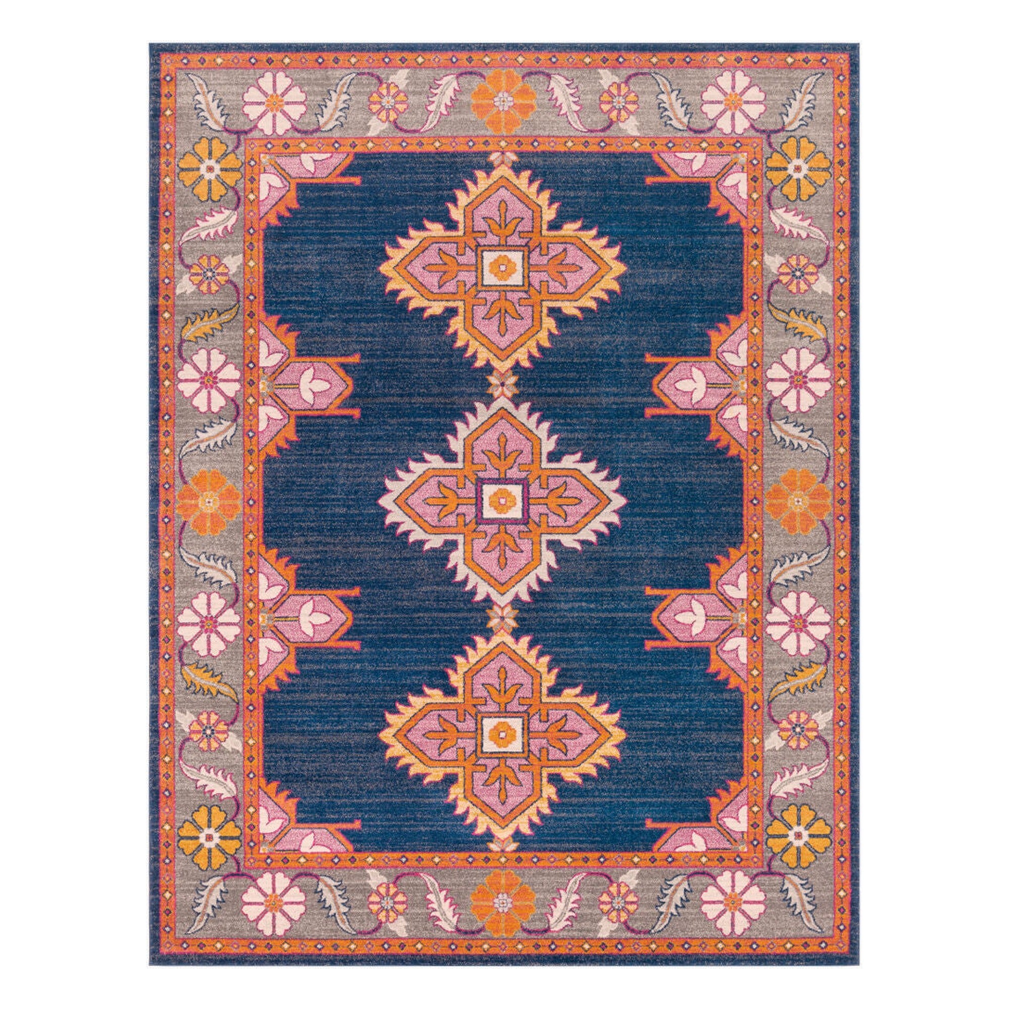Harput Burgandy/Navy Machine Woven Rug - 2' x 2'11"