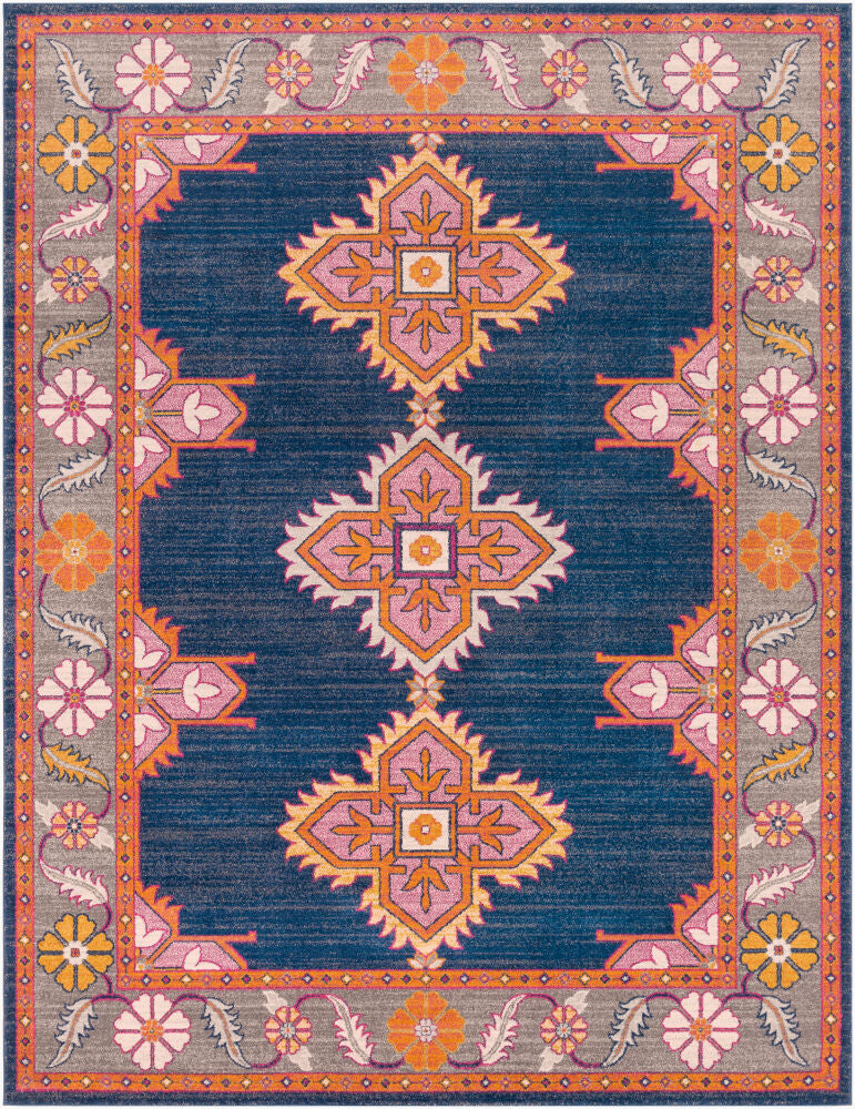 Harput Burgandy/Navy Machine Woven Rug - 2' x 2'11"
