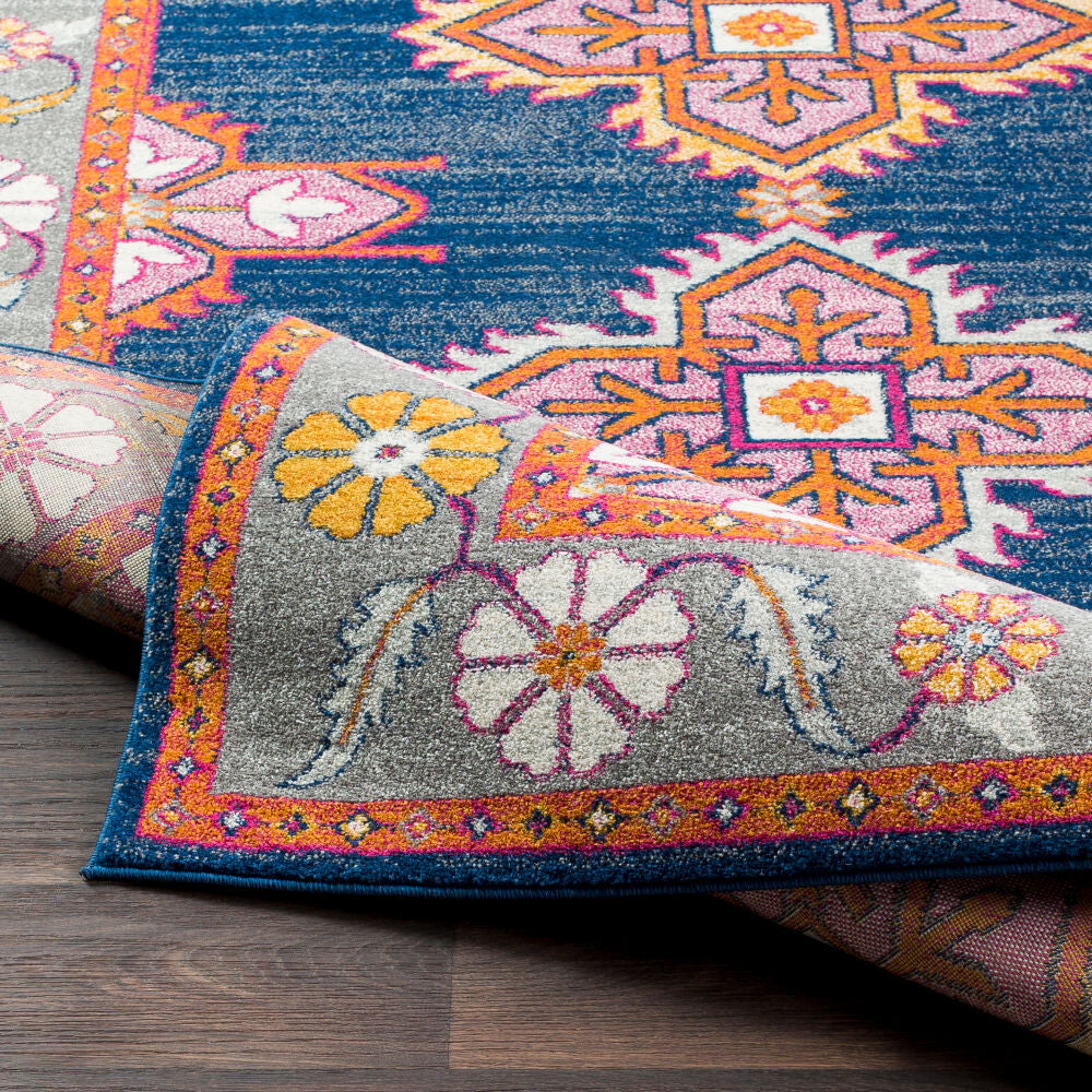 Harput Burgandy/Navy Machine Woven Rug - fold