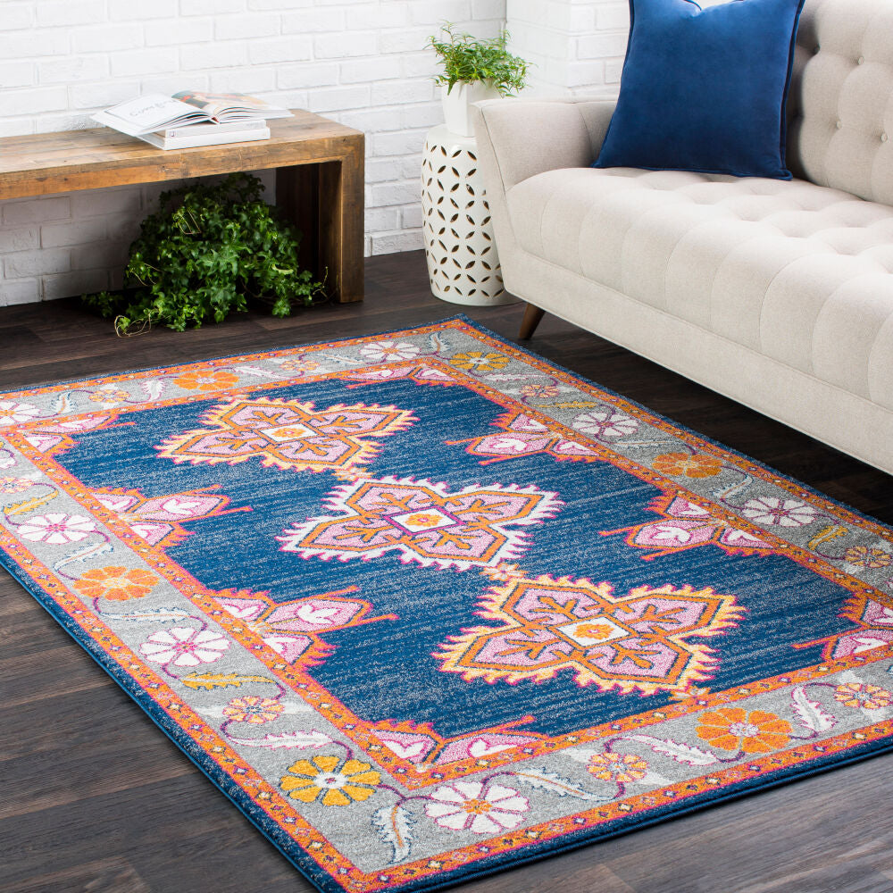 Harput Burgandy/Navy Machine Woven Rug - roomscene