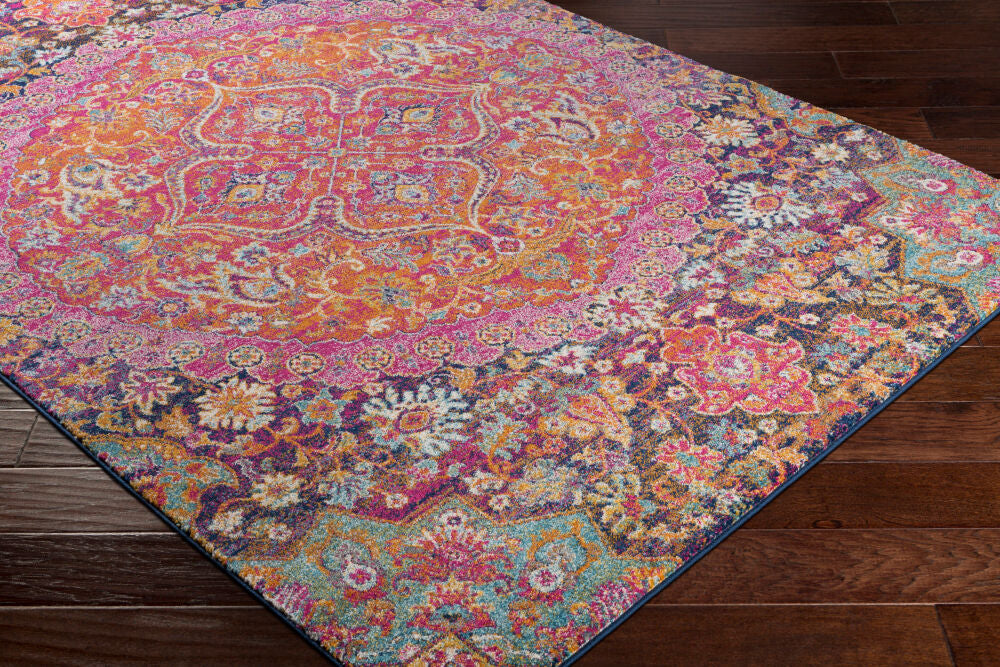 Harput Burgandy/Teal Machine Woven Rug HAP-1044 - corner