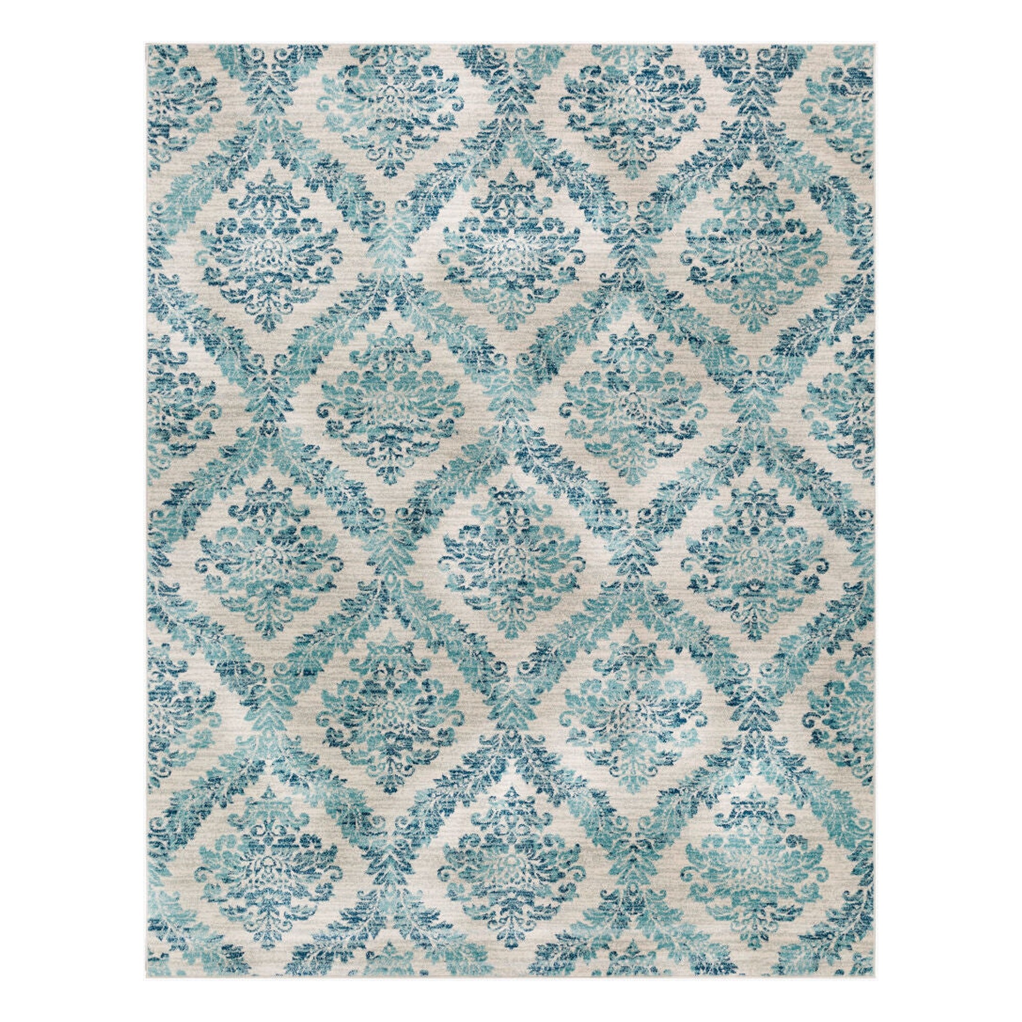 Harput Ivory/Teal Machine Woven Rug - 2' x 2'11"