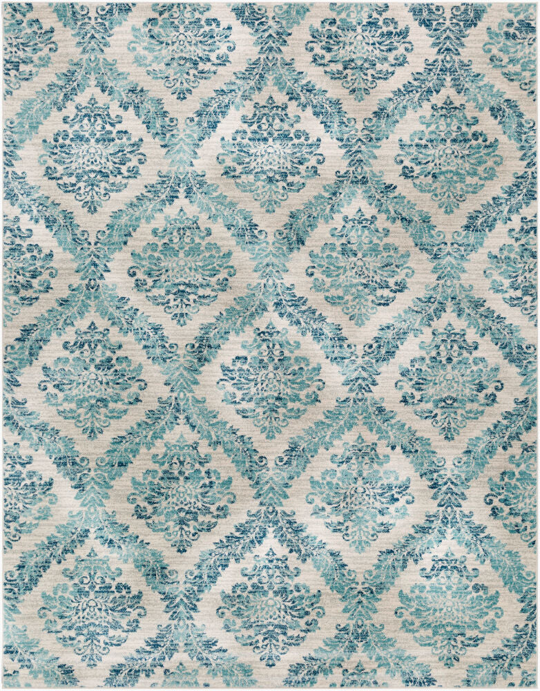 Harput Ivory/Teal Machine Woven Rug - 2' x 2'11"