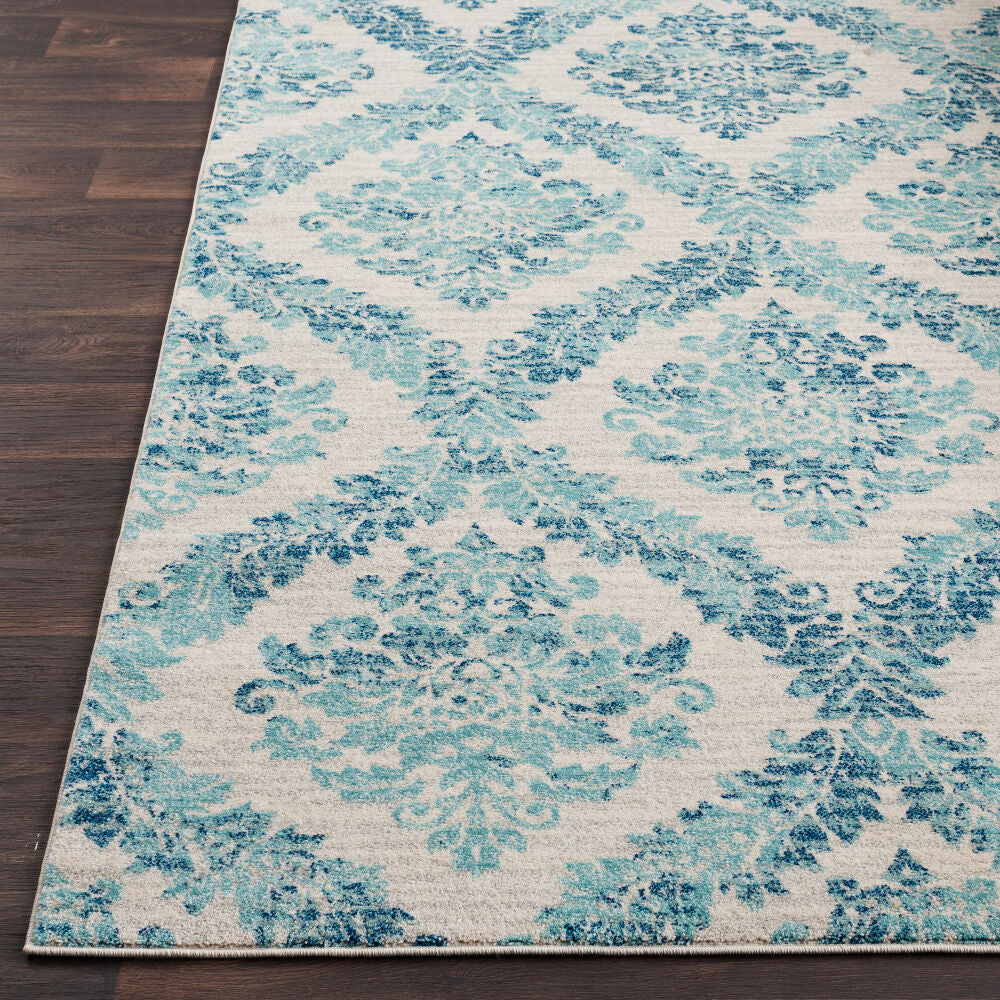 Harput Ivory/Teal Machine Woven Rug - front