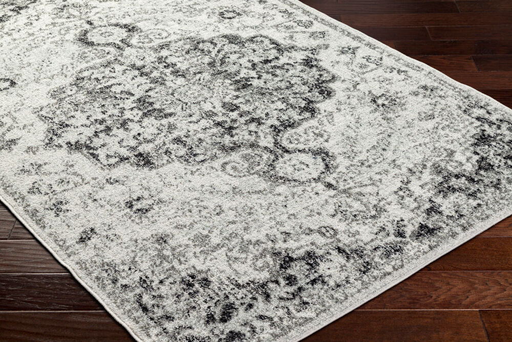 Harput Black/Medium Gray Machine Woven Rug - corner