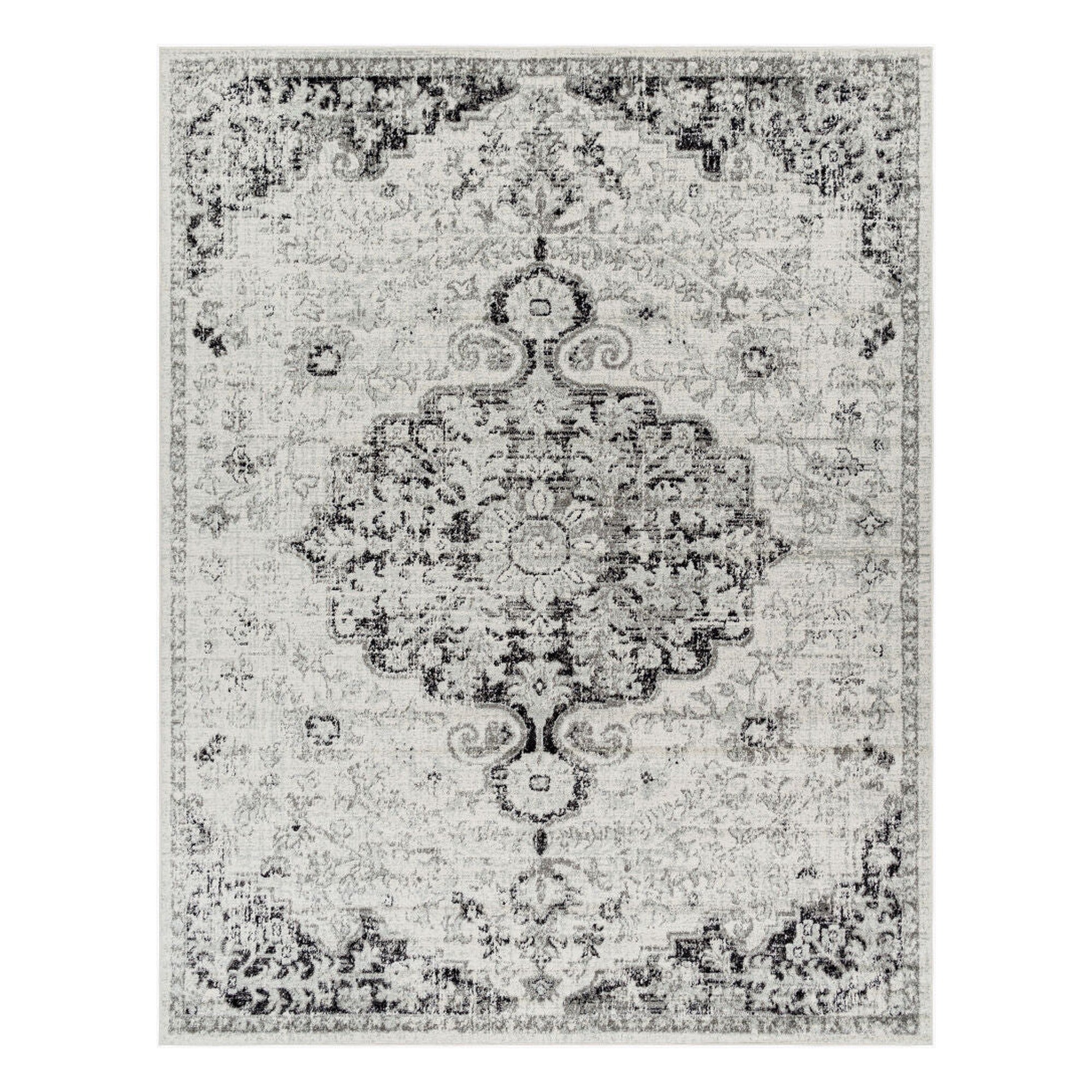 Harput Black/Medium Gray Machine Woven Rug - 2' x 2'11"