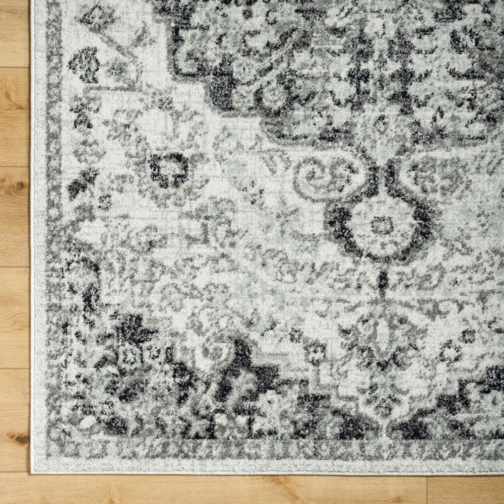 Harput Black/Medium Gray Machine Woven Rug - overhead