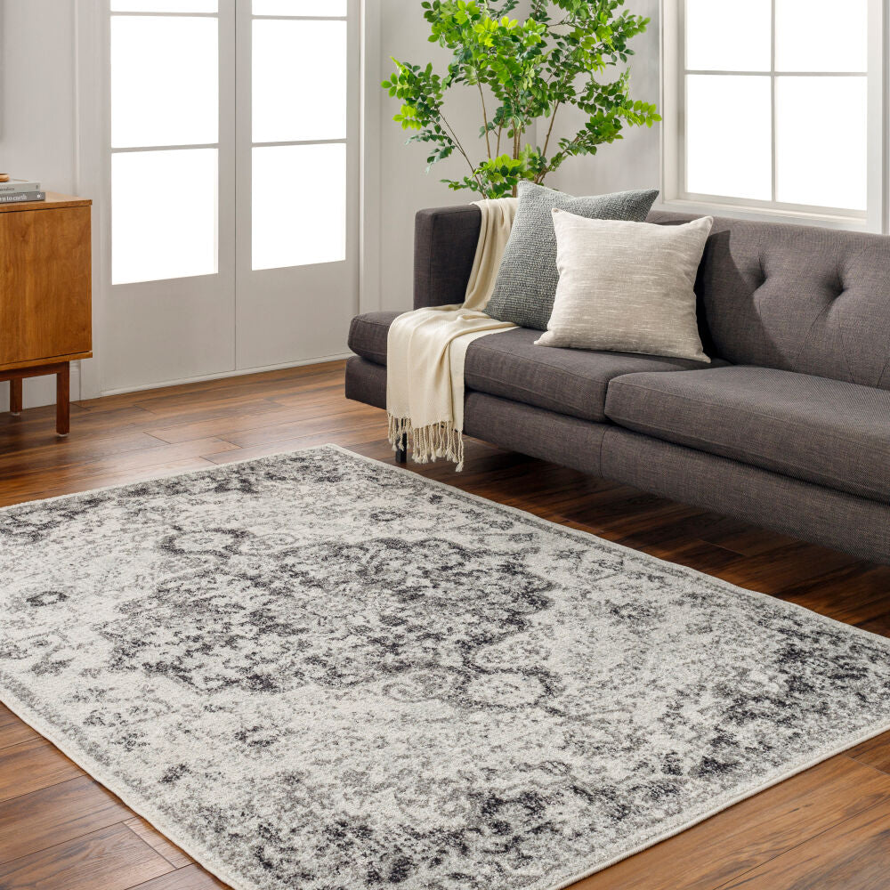 Harput Black/Medium Gray Machine Woven Rug - roomscene