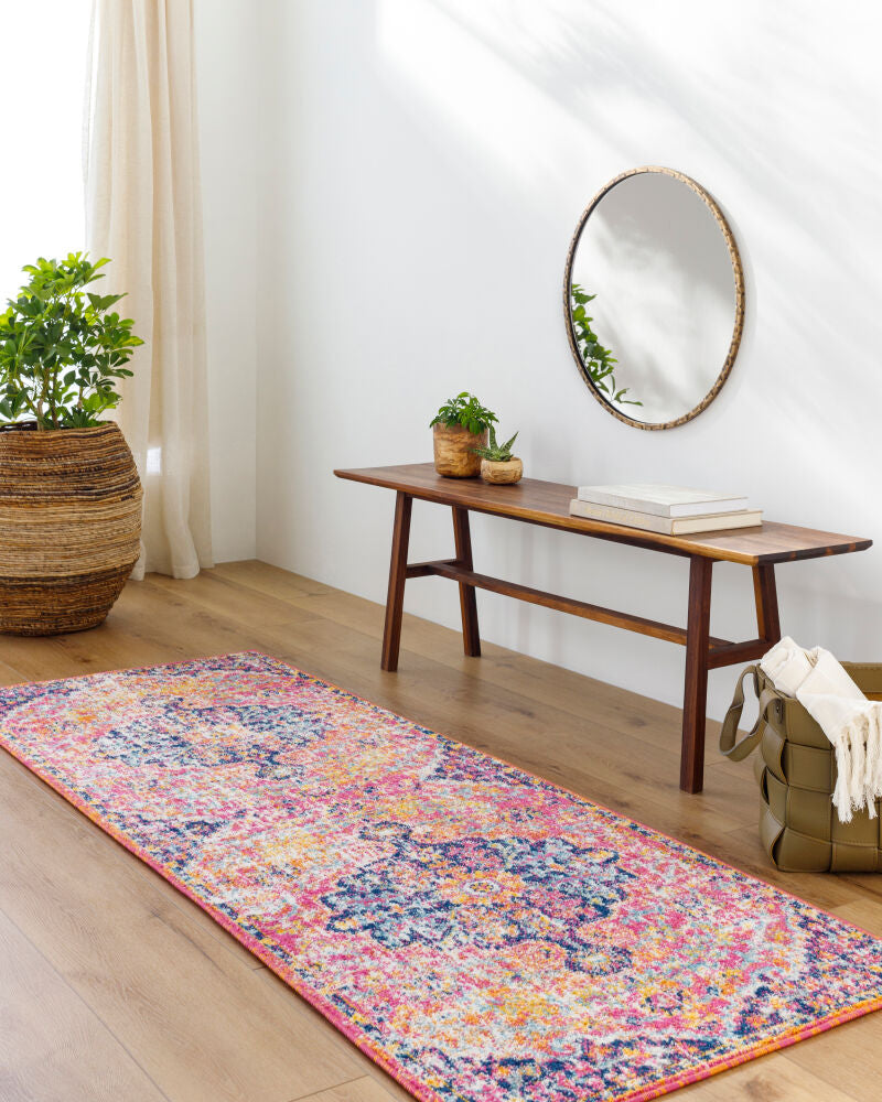 Harput Burgandy/White Machine Woven Rug - roomscene