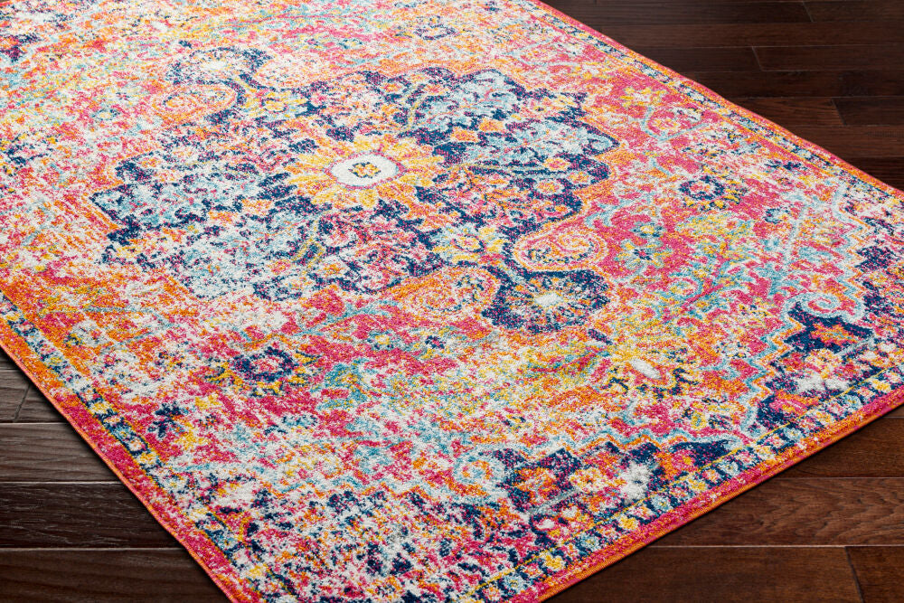 Harput Burgandy/White Machine Woven Rug - corner
