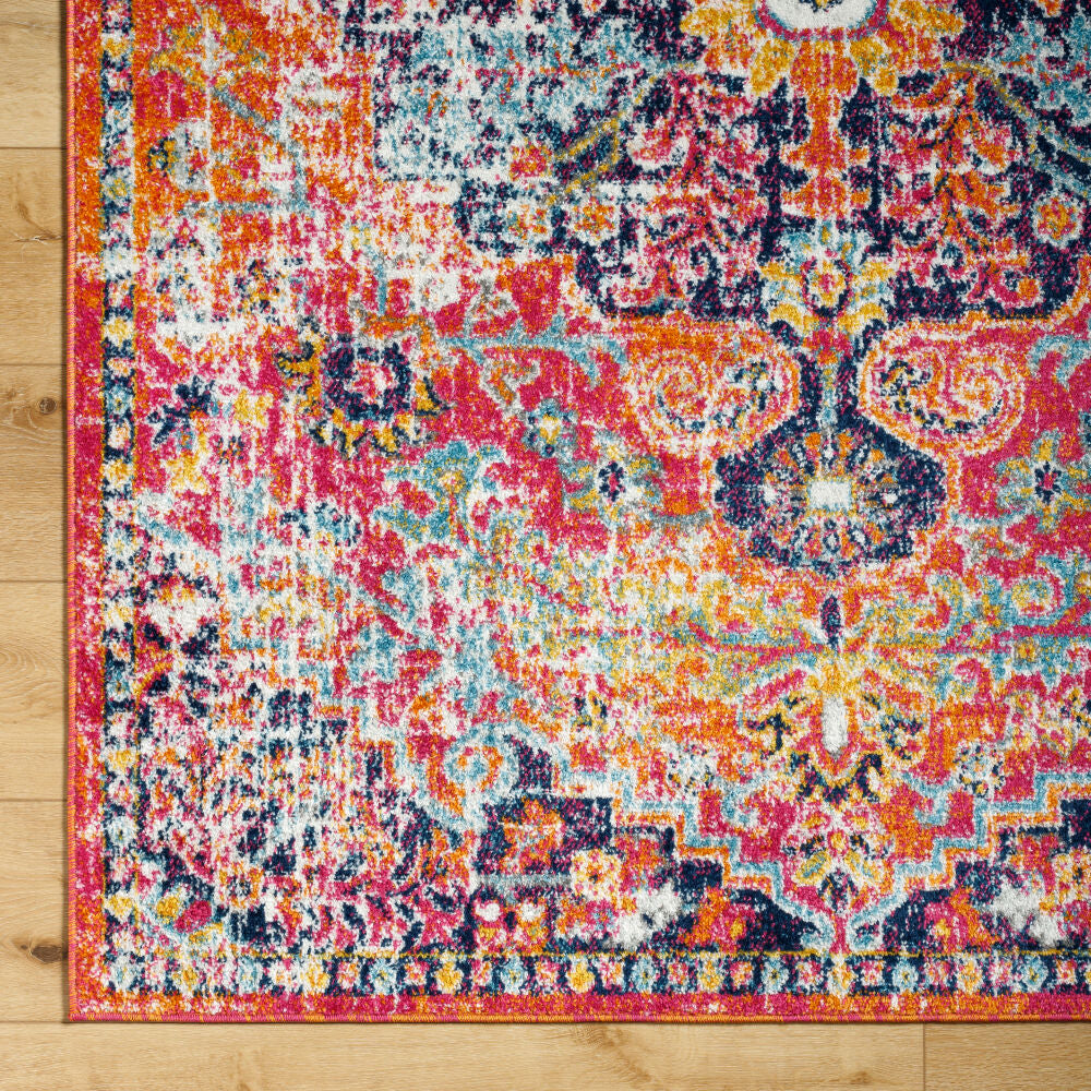 Harput Burgandy/White Machine Woven Rug - overhead