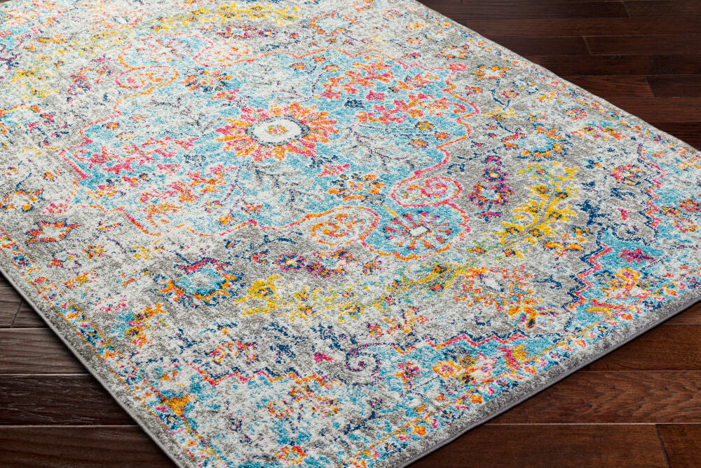 Harput Burgandy/Teal Machine Woven Rug HAP-1063 - corner