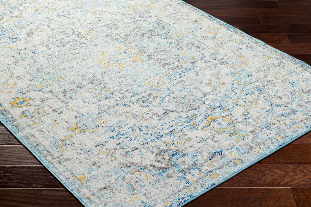 Harput Charcoal/Teal Machine Woven Rug - corner