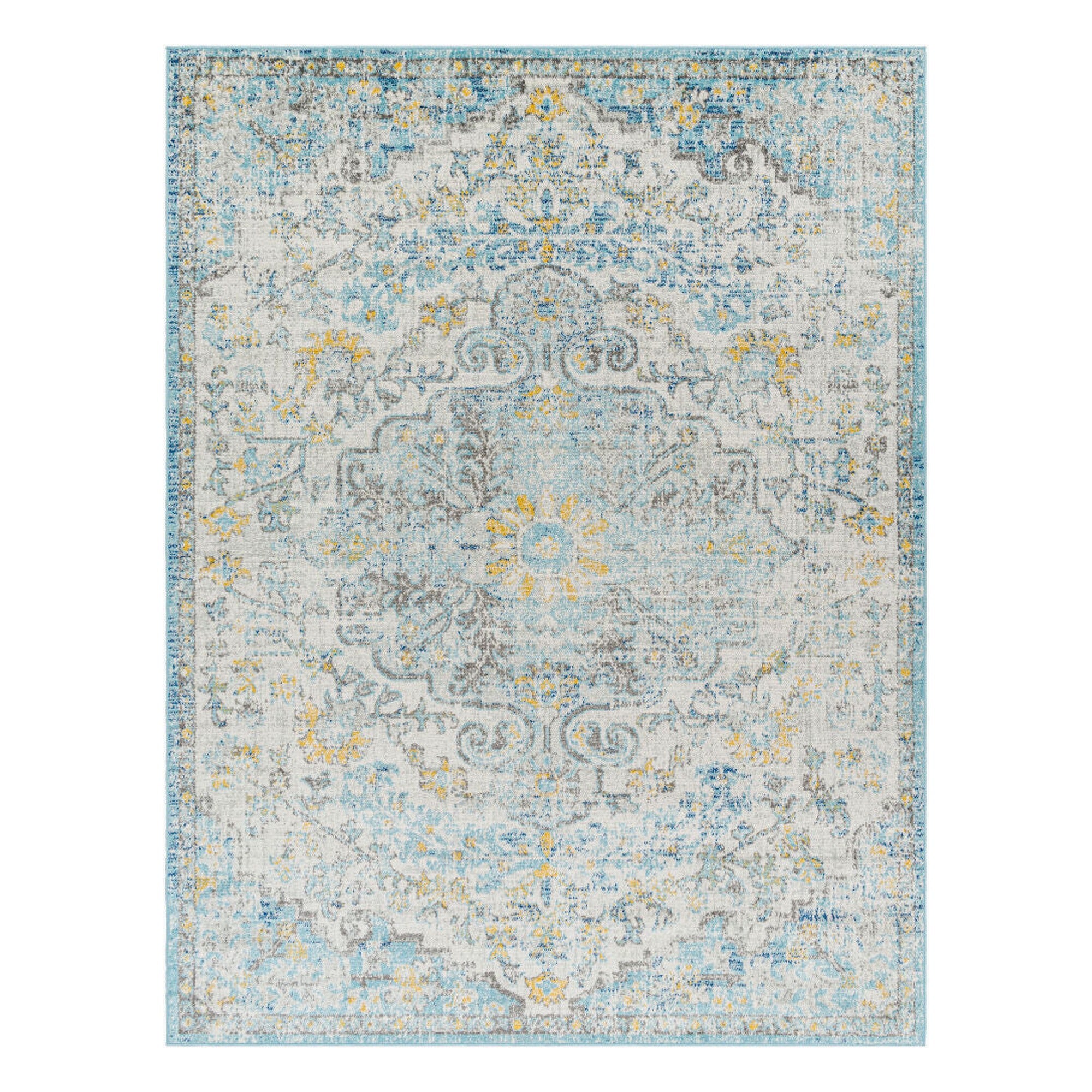 Harput Charcoal/Teal Machine Woven Rug - 2' x 2'11"
