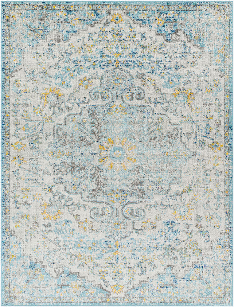 Harput Charcoal/Teal Machine Woven Rug - 2' x 2'11"