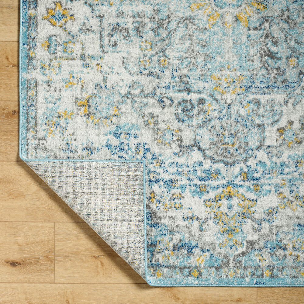 Harput Charcoal/Teal Machine Woven Rug - fold