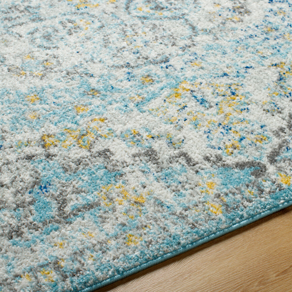 Harput Charcoal/Teal Machine Woven Rug - texture