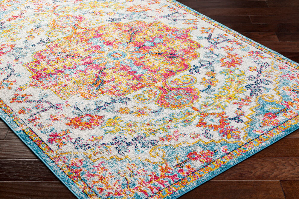 Harput Burgandy/Teal Machine Woven Rug HAP-1067 - corner