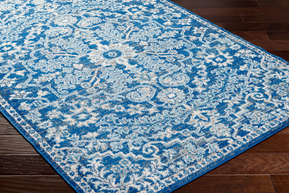 Harput Light Beige/Teal Machine Woven Rug - corner