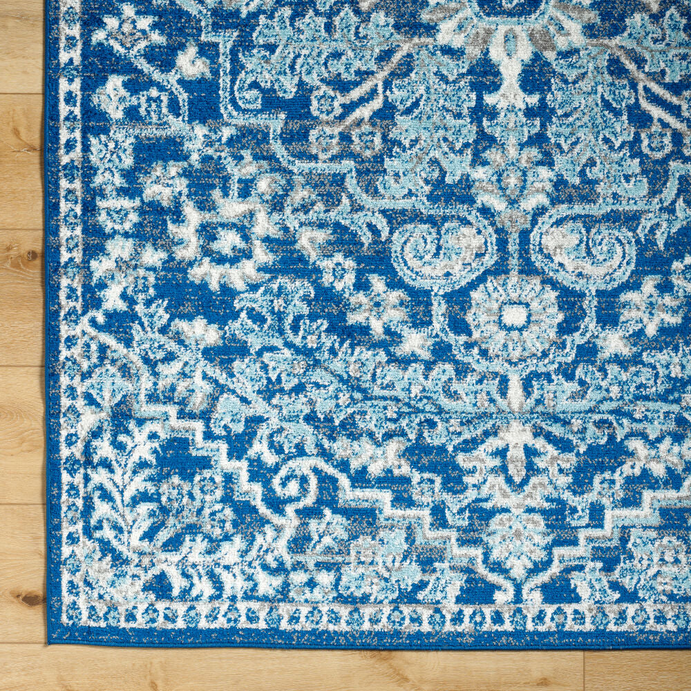 Harput Light Beige/Teal Machine Woven Rug - overhead