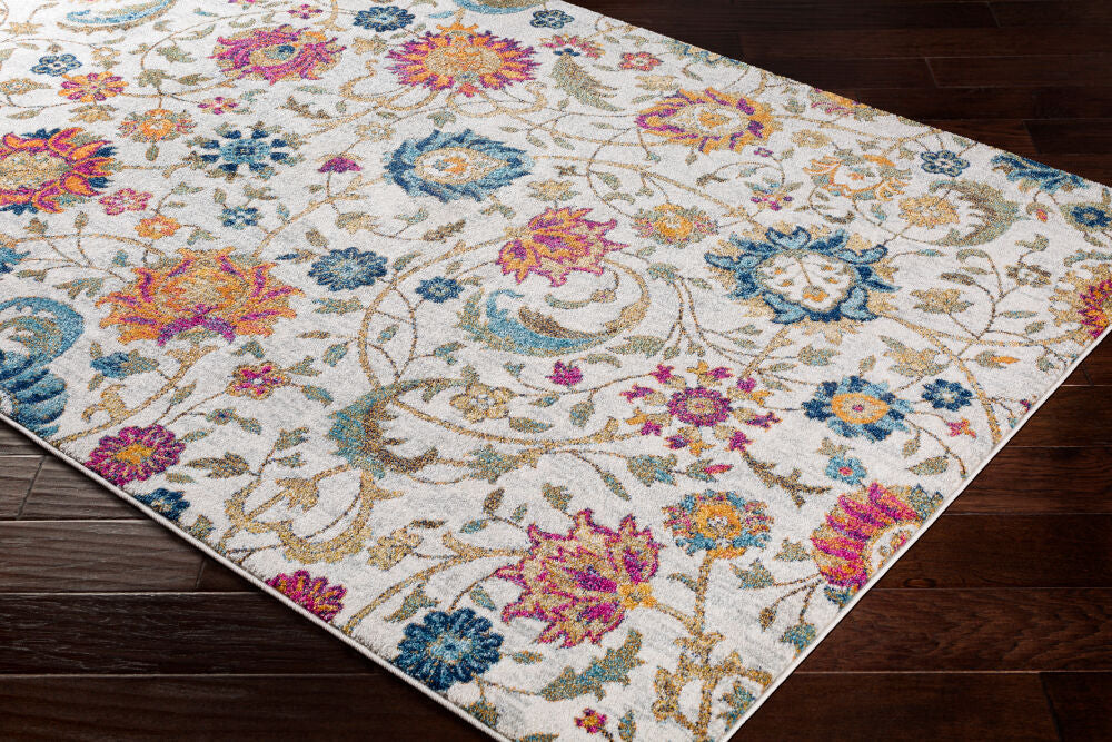 Harput Black/Teal Machine Woven Rug - corner