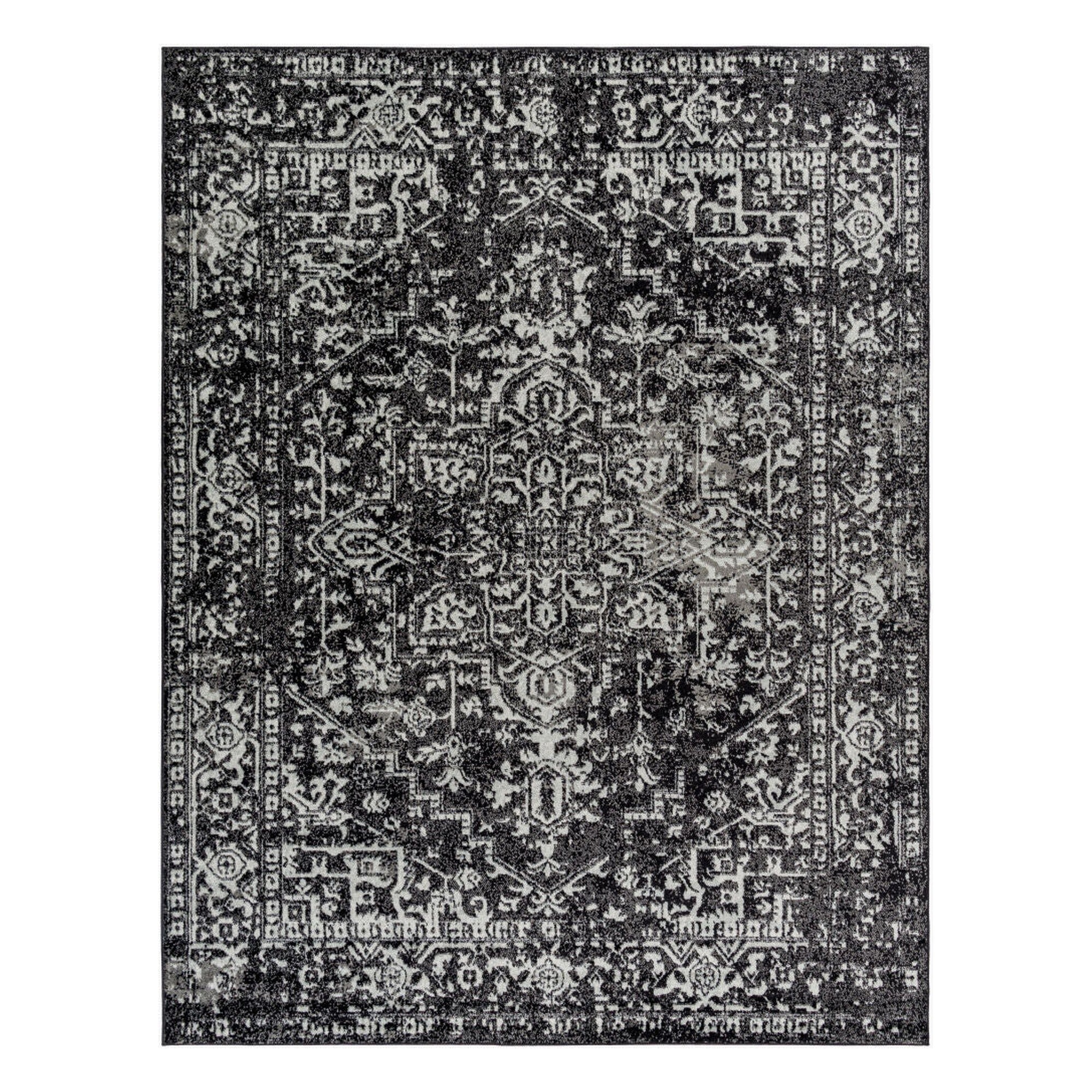 Harput Black/Light Slate Machine Woven Rug - 2' x 2'11"