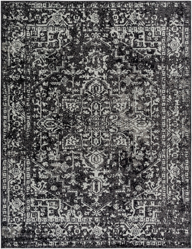 Harput Black/Light Slate Machine Woven Rug - 2' x 2'11"
