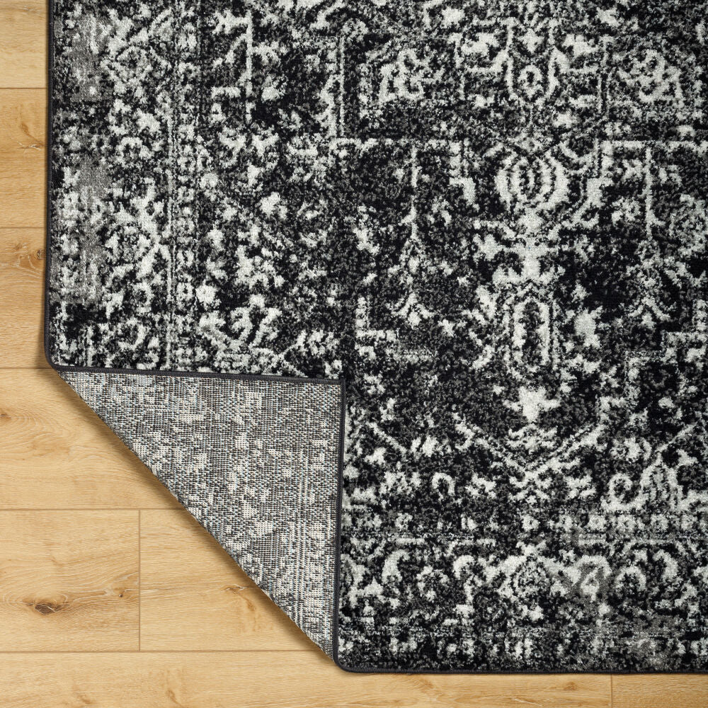 Harput Black/Light Slate Machine Woven Rug - fold