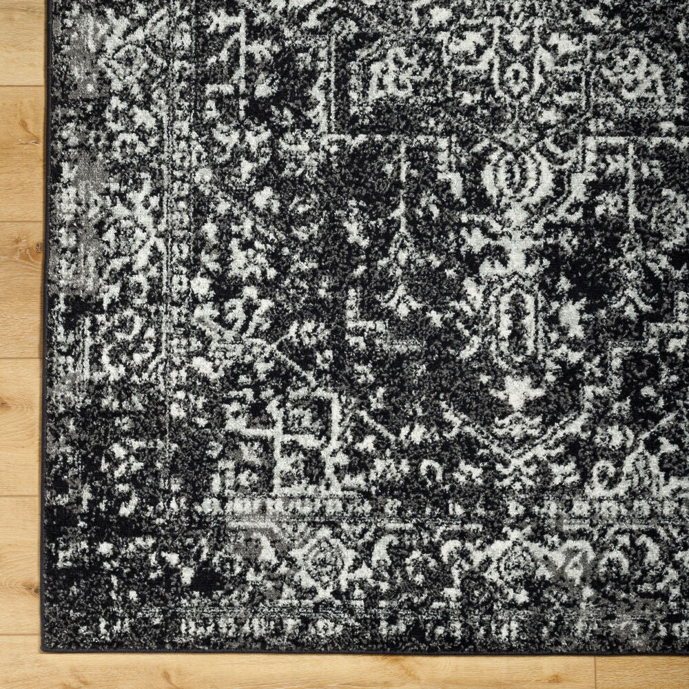 Harput Black/Light Slate Machine Woven Rug - overhead