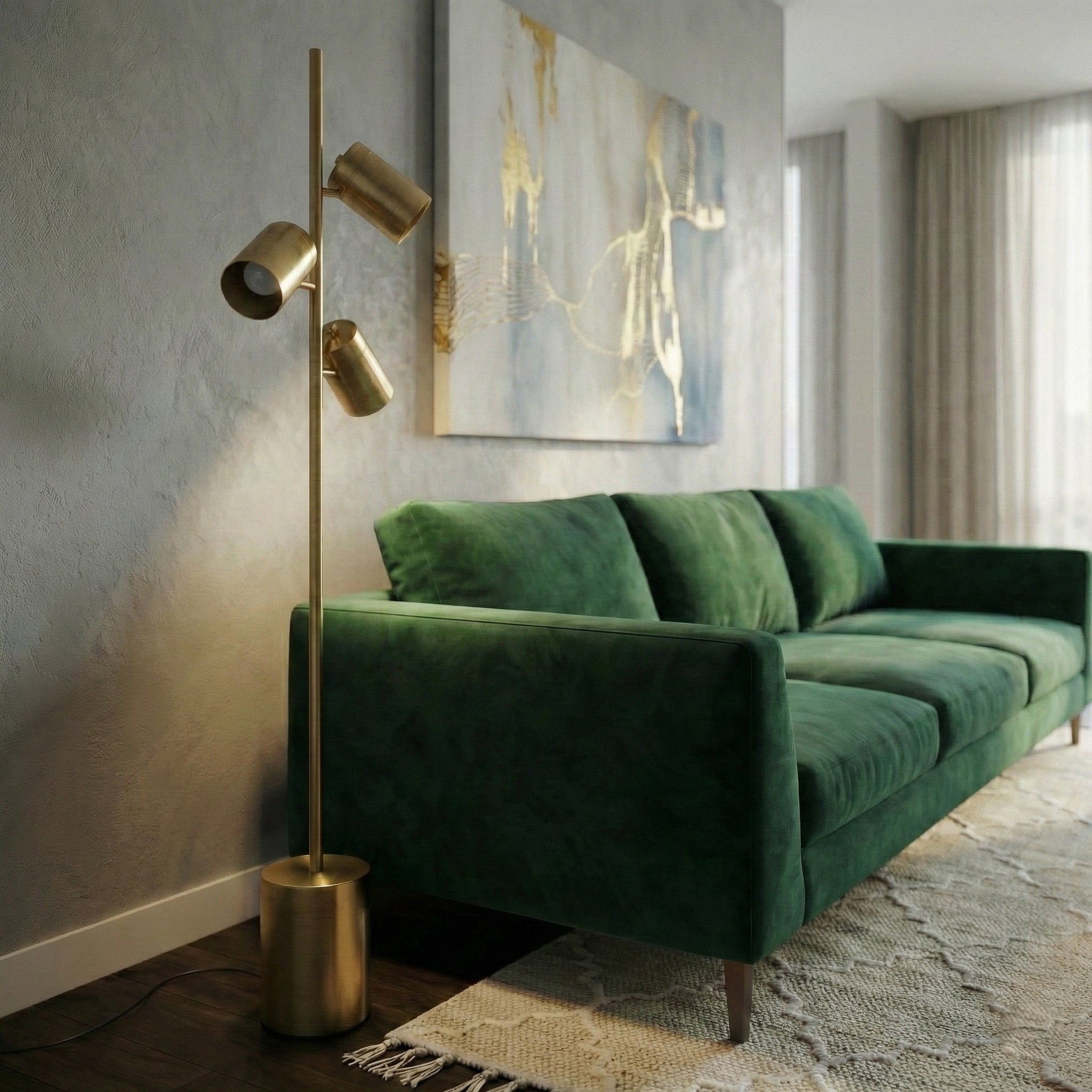 Harmony Brassed Gold Floor Lamp | 3-Light Adjustable Tree Lamp with Weighted Base