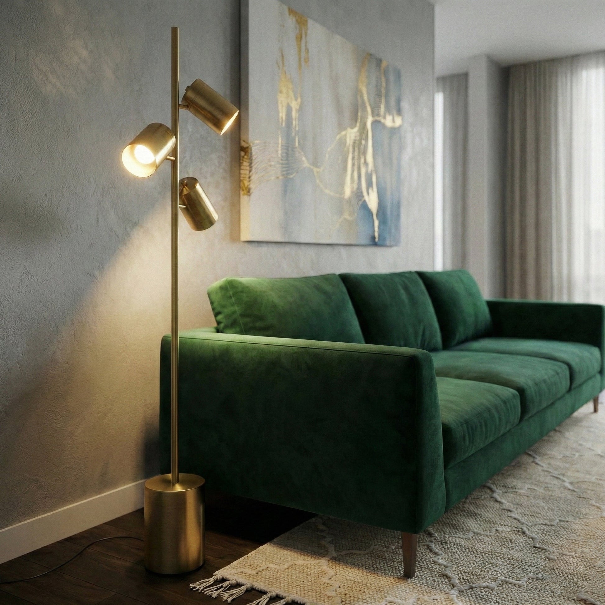 Harmony Brassed Gold Floor Lamp | 3-Light Adjustable Tree Lamp with Weighted Base