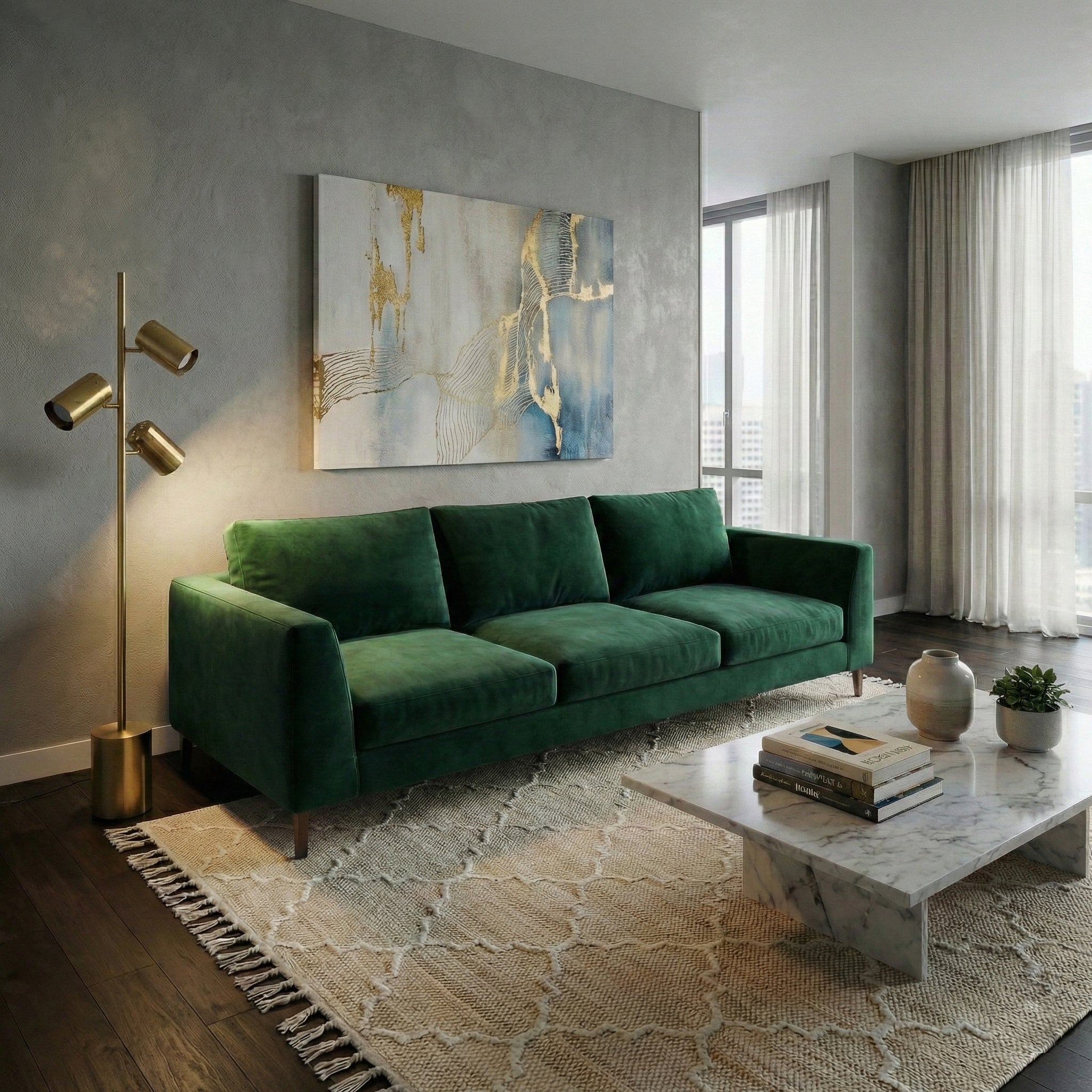 Harmony Brassed Gold Floor Lamp | 3-Light Adjustable Tree Lamp with Weighted Base