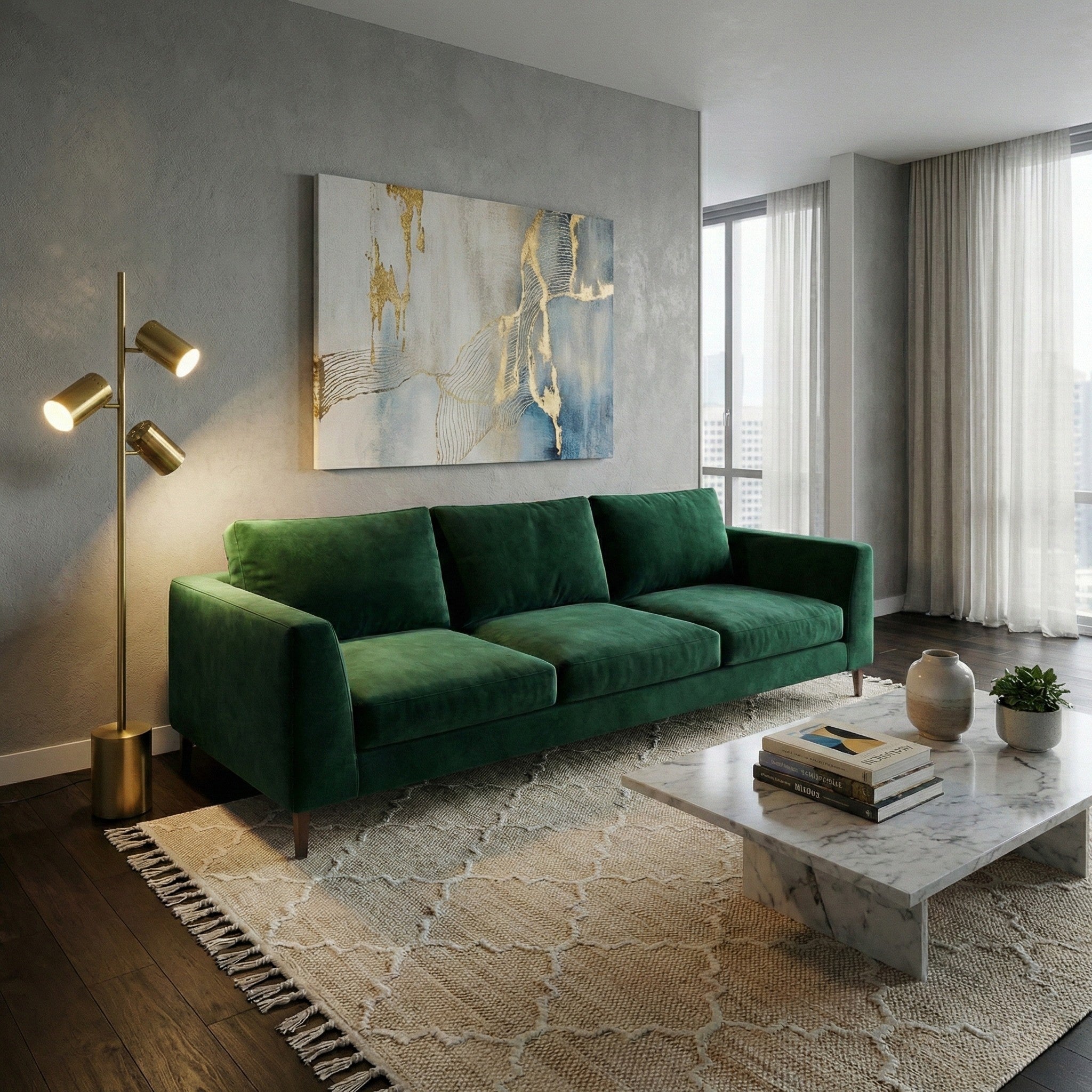 Harmony Brassed Gold Floor Lamp | 3-Light Adjustable Tree Lamp with Weighted Base