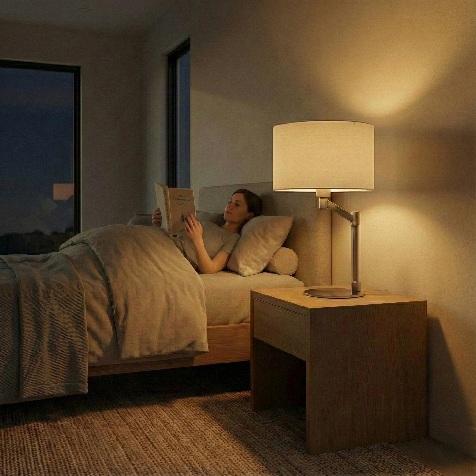 Horizon Table Lamp | Brushed Nickel and Curved Metal Base