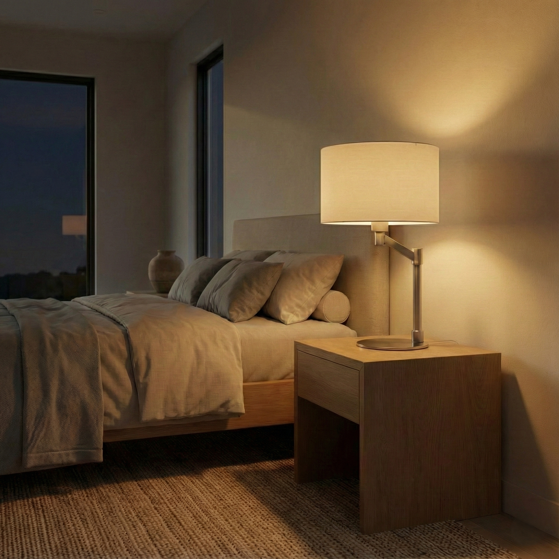 Horizon Table Lamp | Brushed Nickel and Curved Metal Base