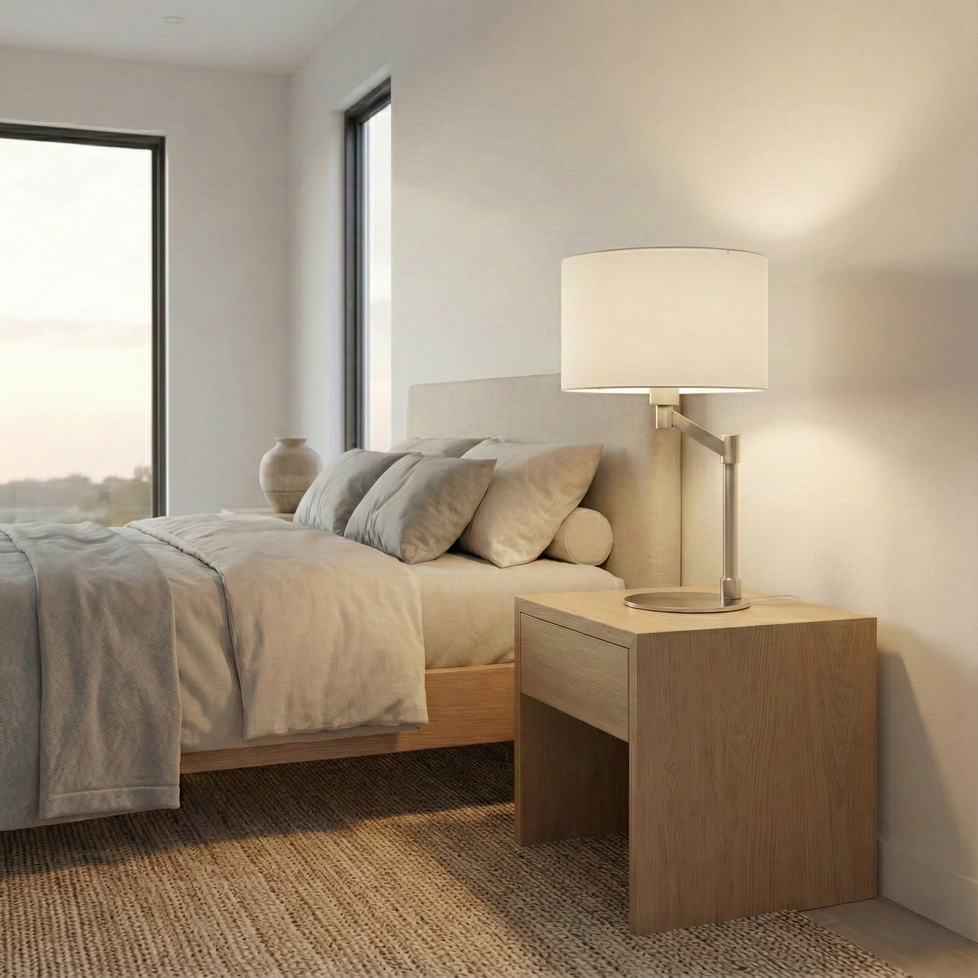 Horizon Table Lamp | Brushed Nickel and Curved Metal Base