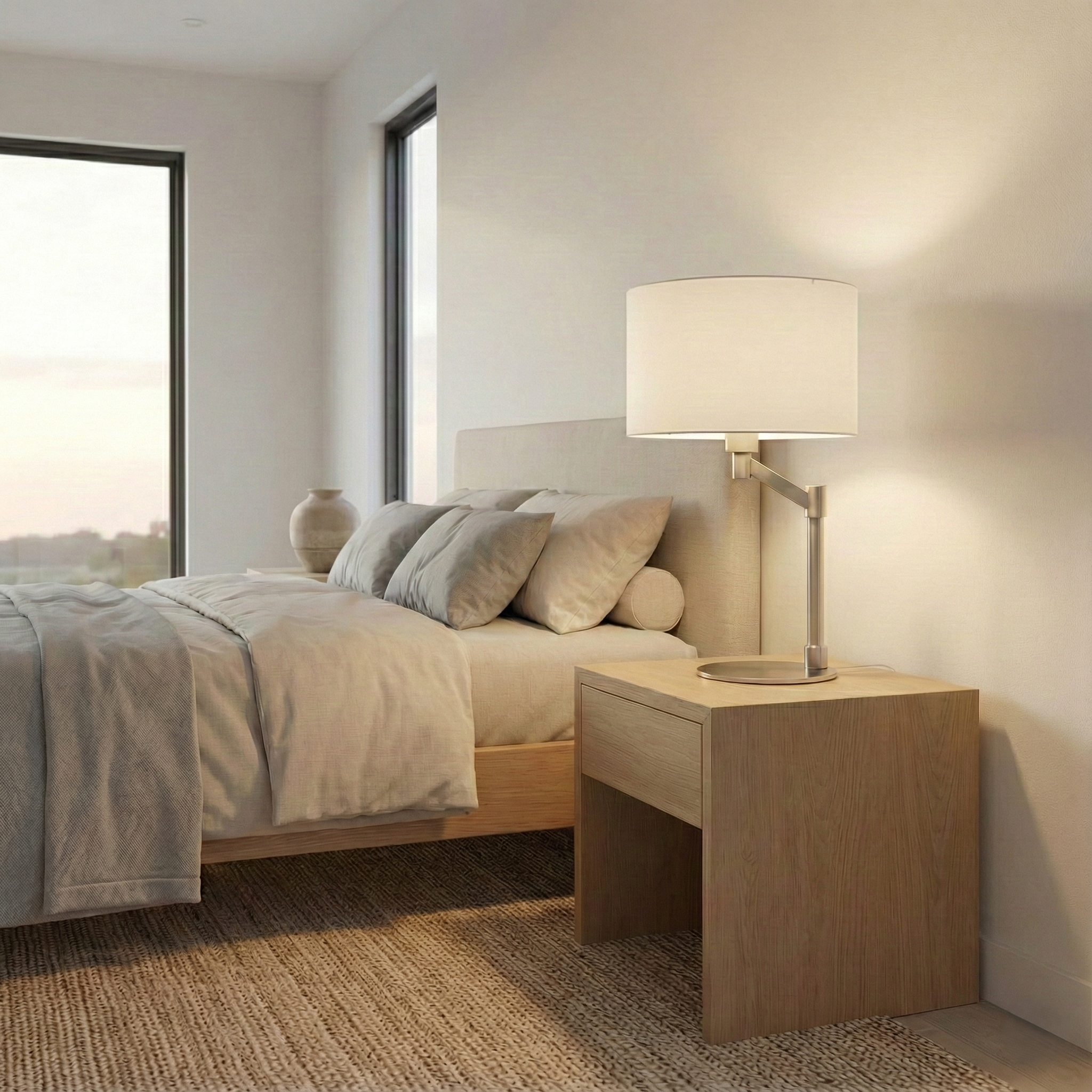 Horizon Table Lamp | Brushed Nickel and Curved Metal Base