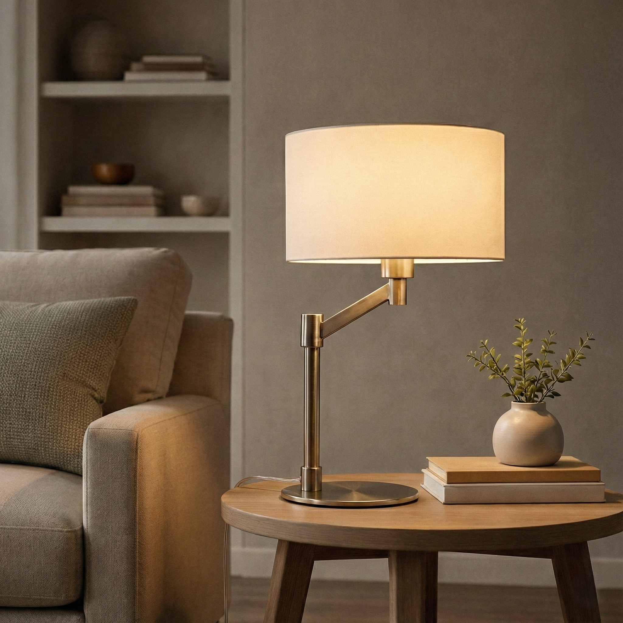 Horizon Table Lamp | Brushed Nickel and Curved Metal Base
