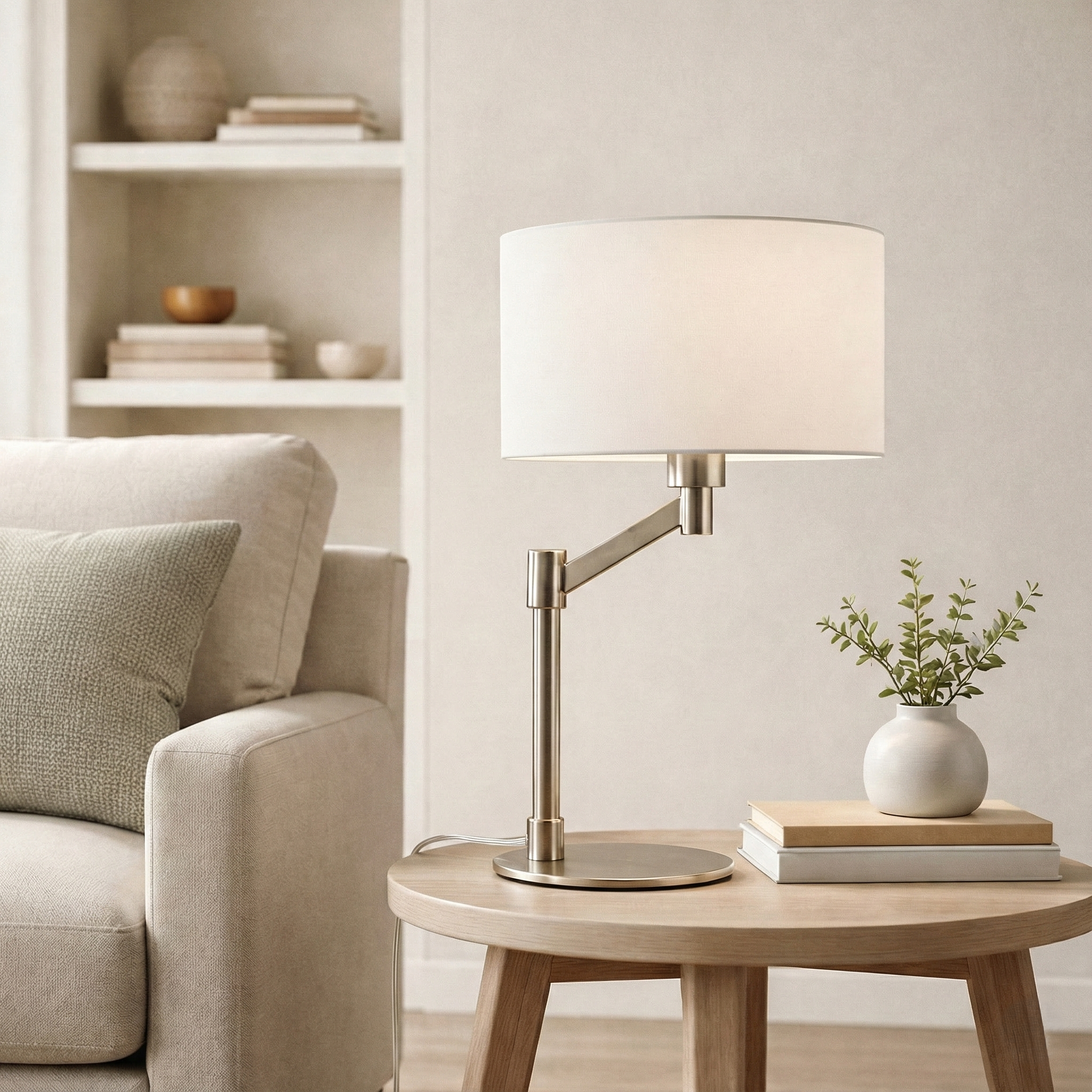 Horizon Table Lamp | Brushed Nickel and Curved Metal Base