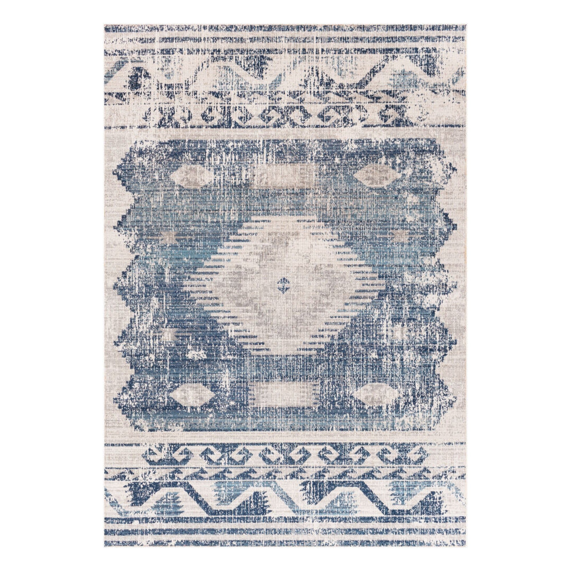 Huntington Beach Cream/Navy Machine Woven Rug - 5'3" x 7'