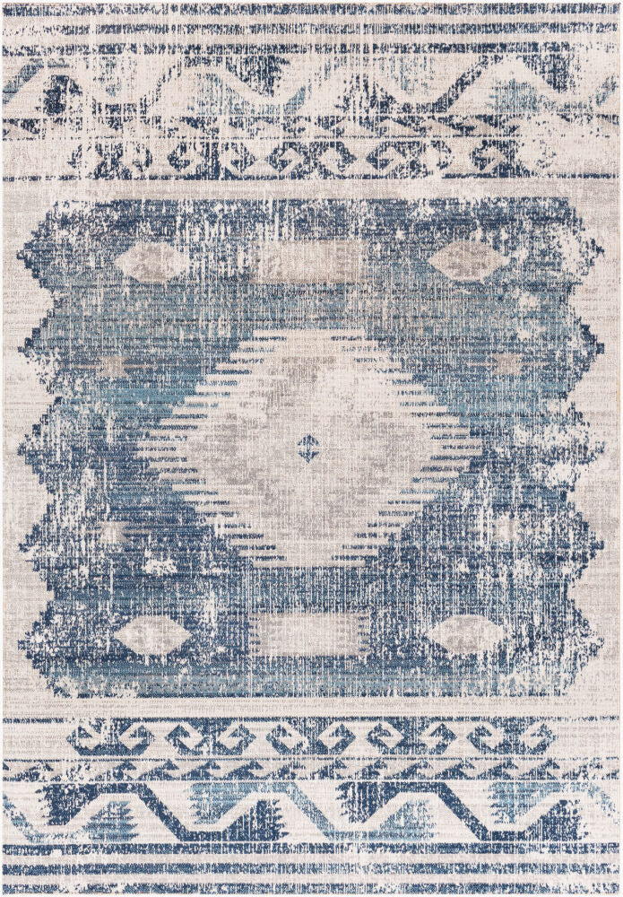 Huntington Beach Cream/Navy Machine Woven Rug - 5'3" x 7'