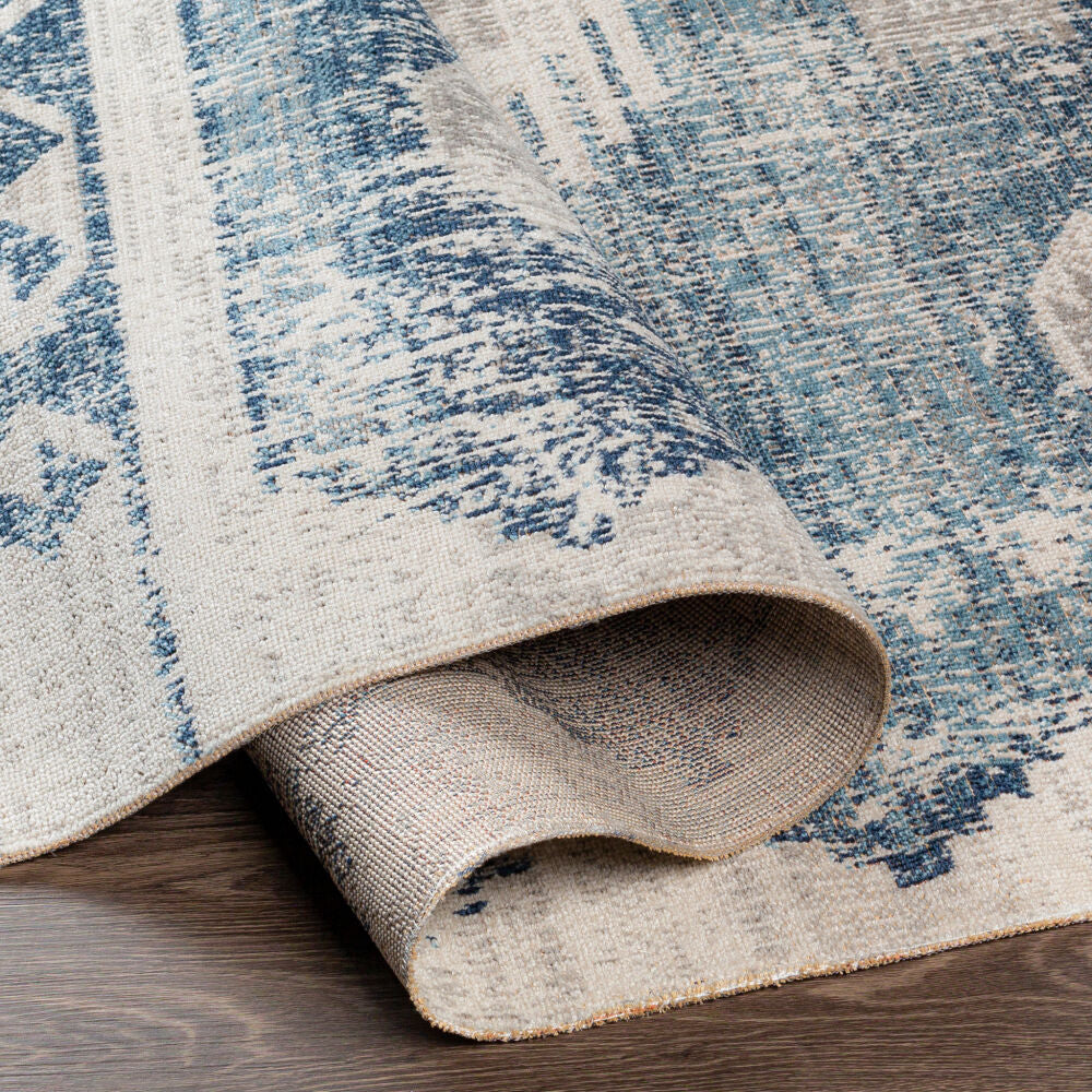 Huntington Beach Cream/Navy Machine Woven Rug - fold