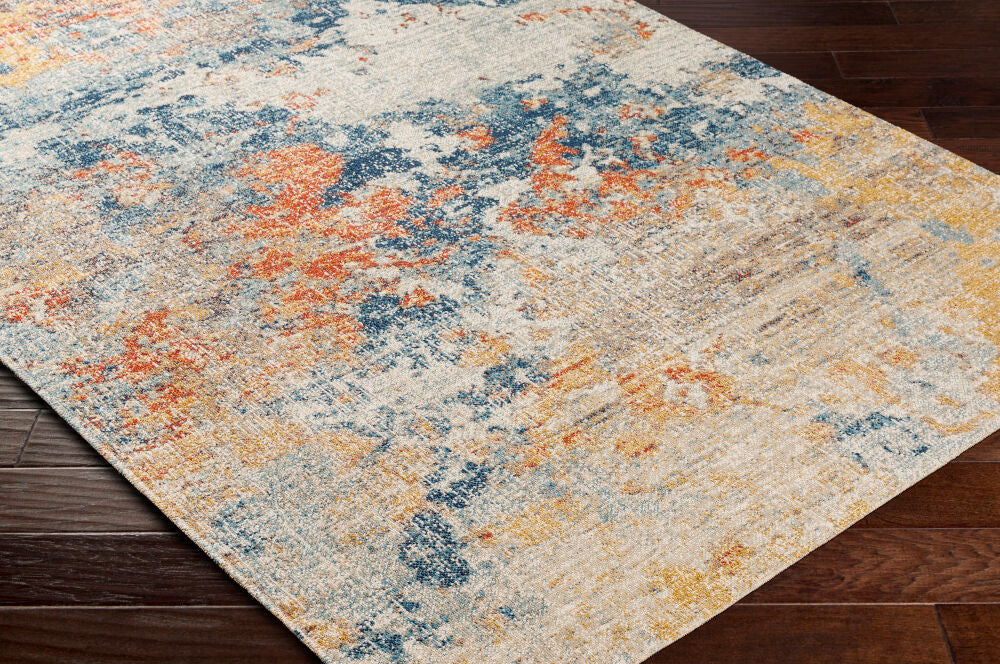 Huntington Beach Aqua/Saffron Machine Woven Rug - corner